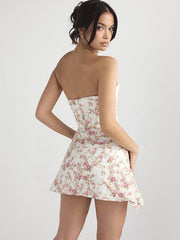 Women's Tubeless Backless Hot Girl Fitted Floral Mini Dress - 808Lush