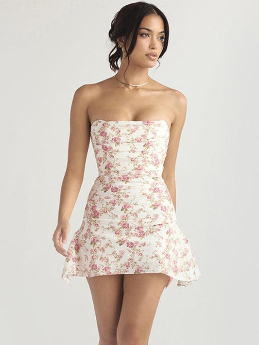 Women's Tubeless Backless Hot Girl Fitted Floral Mini Dress - 808Lush