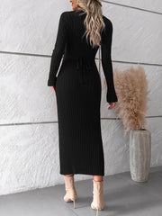 Elegant v neck long-sleeved sweater dress