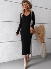 Elegant v neck long-sleeved sweater dress