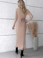 Elegant v neck long-sleeved sweater dress