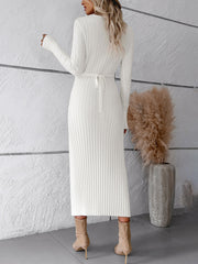 Elegant v neck long-sleeved sweater dress