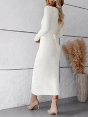 Elegant v neck long-sleeved sweater dress