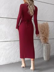 Elegant v neck long-sleeved sweater dress