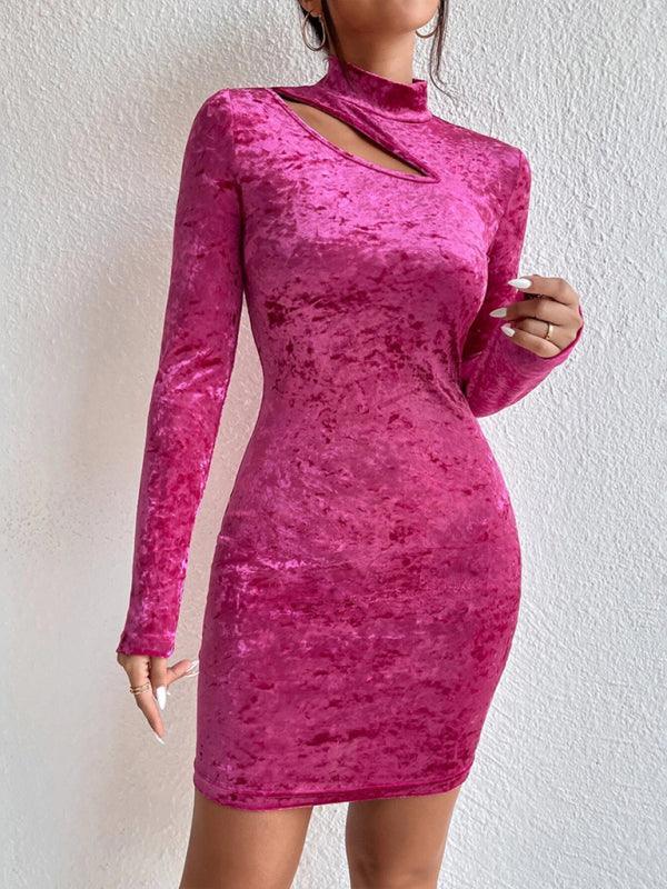 mini dress long-sleeved velvet sexy dress - 808Lush