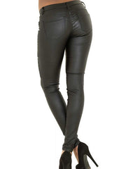 Women's PU skinny pants with multi-zip motorcycle trousers - 808Lush