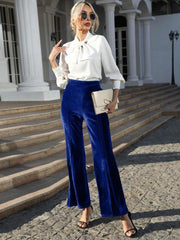 Women's gold velvet high waist slightly flared wide leg pants - 808Lush