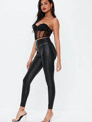 Women's PU zipper long nine-minute pants - 808Lush