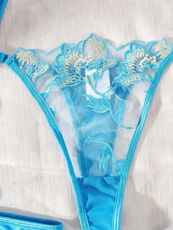 sexy lace embroidery flower see-through bikini set - 808Lush