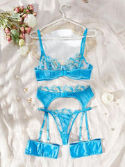 sexy lace embroidery flower see-through bikini set - 808Lush