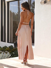 fresh off-shoulder strappy backless long dress