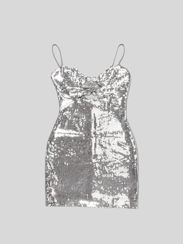 Women's buckle silver sequin dress - 808Lush