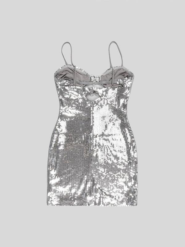 Women's buckle silver sequin dress - 808Lush