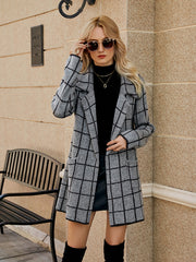 Women's houndstooth lapel knitted cardigan