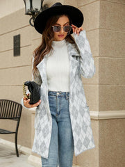 Women's houndstooth lapel knitted cardigan