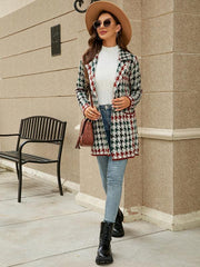 Women's houndstooth lapel knitted cardigan