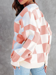 Women's Checkerboard Casual Loose Button Cardigan