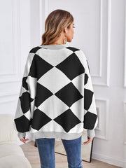 Women's V-neck geometric splicing casual loose jacket cardigan