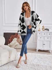 Women's V-neck geometric splicing casual loose jacket cardigan