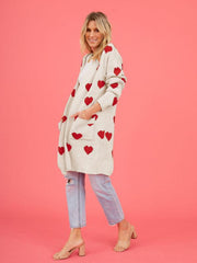 Women's knitted love pocket V-neck mid-length cardigan