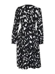 Women's printed black long-sleeved dress - 808Lush