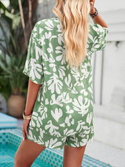 women's casual fashion resort lapel short-sleeved shirt shorts suit - 808Lush