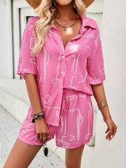 women's casual fashion resort lapel short-sleeved shirt shorts suit - 808Lush