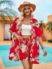 Printed casual resort style cardigan shorts suit - 808Lush