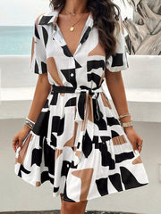 Women's elegant printed short-sleeved dress - 808Lush