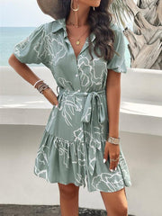 Women's elegant printed short-sleeved dress - 808Lush