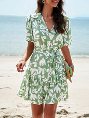 Women's elegant printed short-sleeved dress - 808Lush