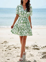 Women's elegant printed short-sleeved dress - 808Lush