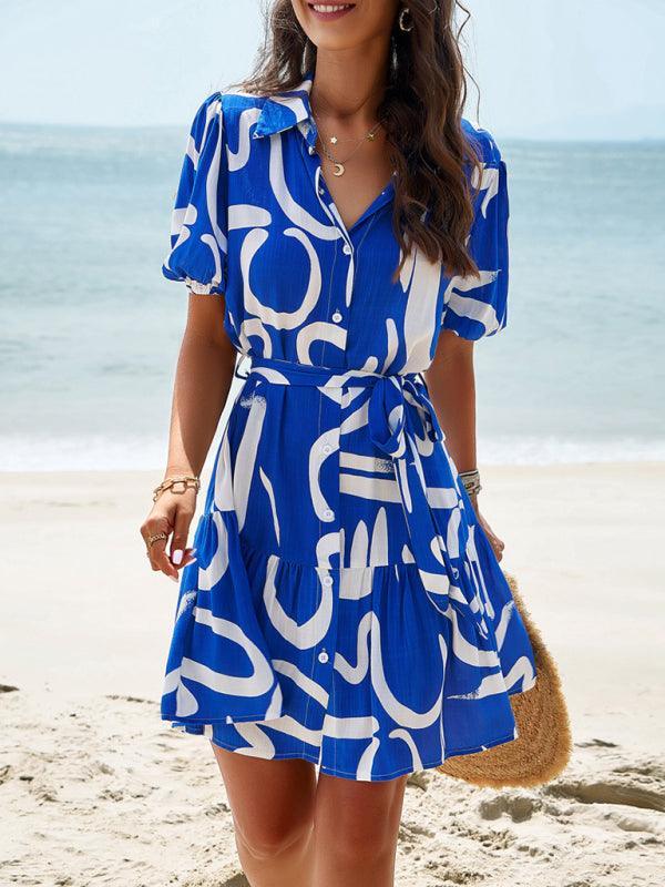 Women's elegant printed short-sleeved dress - 808Lush