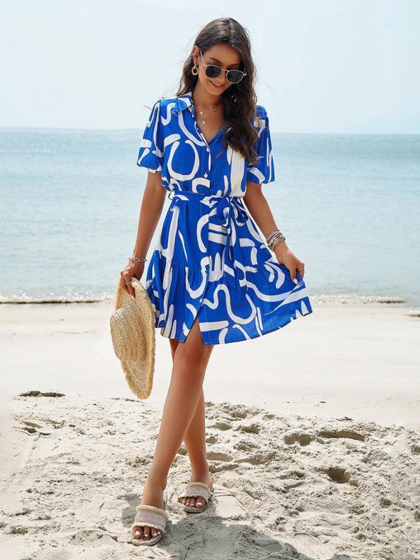 Women's elegant printed short-sleeved dress - 808Lush