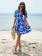 Women's elegant printed short-sleeved dress - 808Lush