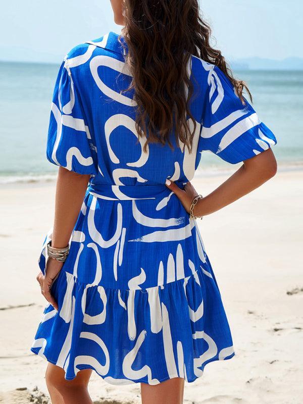 Women's elegant printed short-sleeved dress - 808Lush