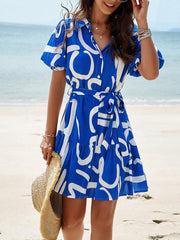 Women's elegant printed short-sleeved dress - 808Lush