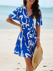 Women's elegant printed short-sleeved dress - 808Lush