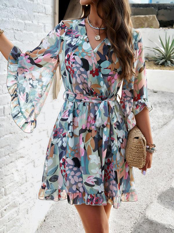 Women's elegant printed strappy dress - 808Lush