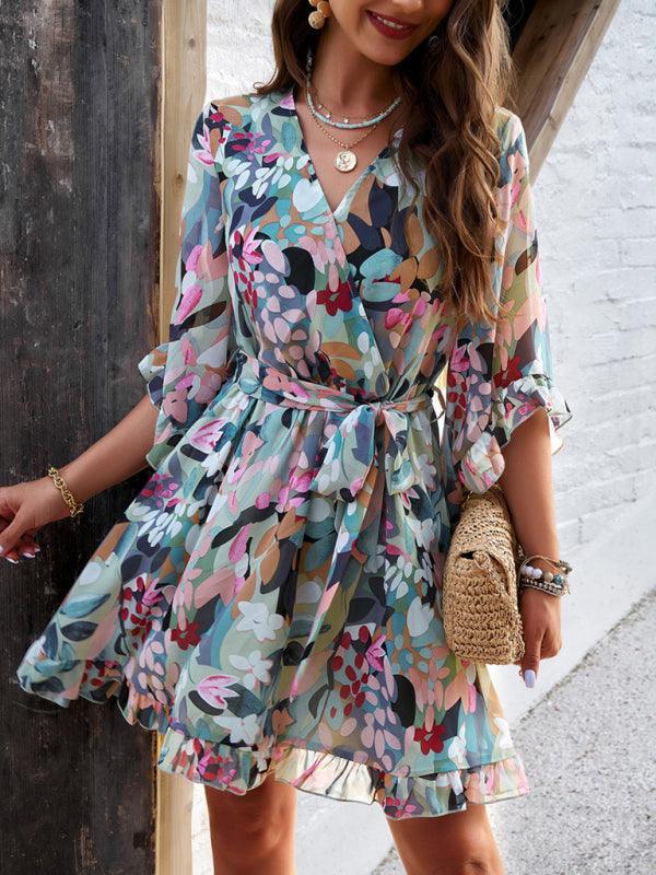 Women's elegant printed strappy dress - 808Lush