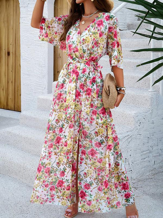 Women's Elegant Printed Waist Dress - 808Lush