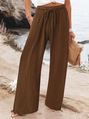 Elastic casual solid color wide leg trousers - 808Lush