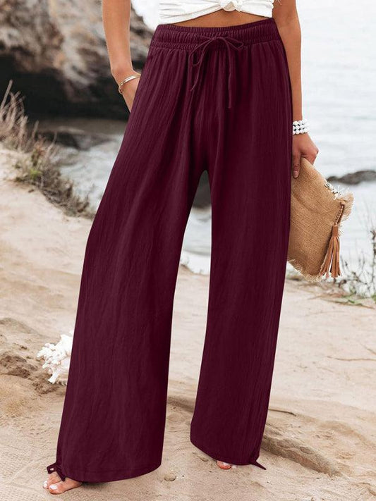 Elastic casual solid color wide leg trousers - 808Lush