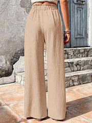 Elastic waist puff plaid casual wide leg pants - 808Lush