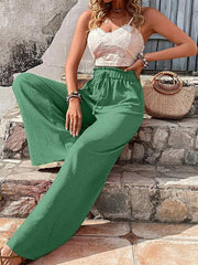 Elastic waist puff plaid casual wide leg pants - 808Lush