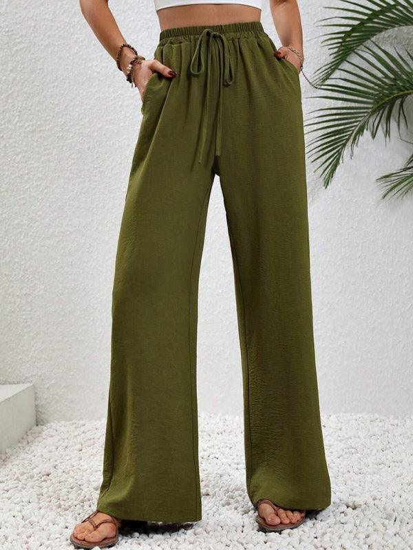 Comfortable casual wide leg pants with elastic waist - 808Lush