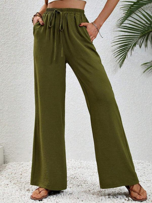 Comfortable casual wide leg pants with elastic waist - 808Lush
