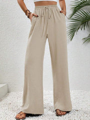 Comfortable casual wide leg pants with elastic waist - 808Lush