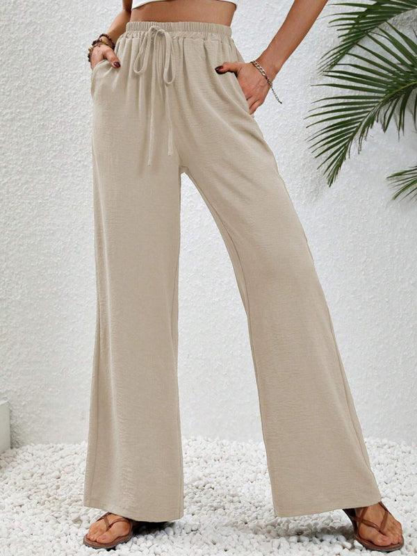 Comfortable casual wide leg pants with elastic waist - 808Lush