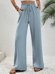 Comfortable casual wide leg pants with elastic waist - 808Lush